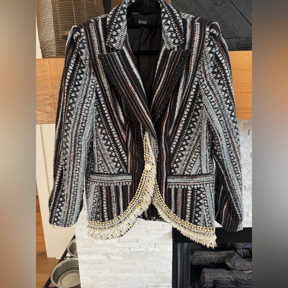 Badgley Mischka Black and White Embellished Blazer